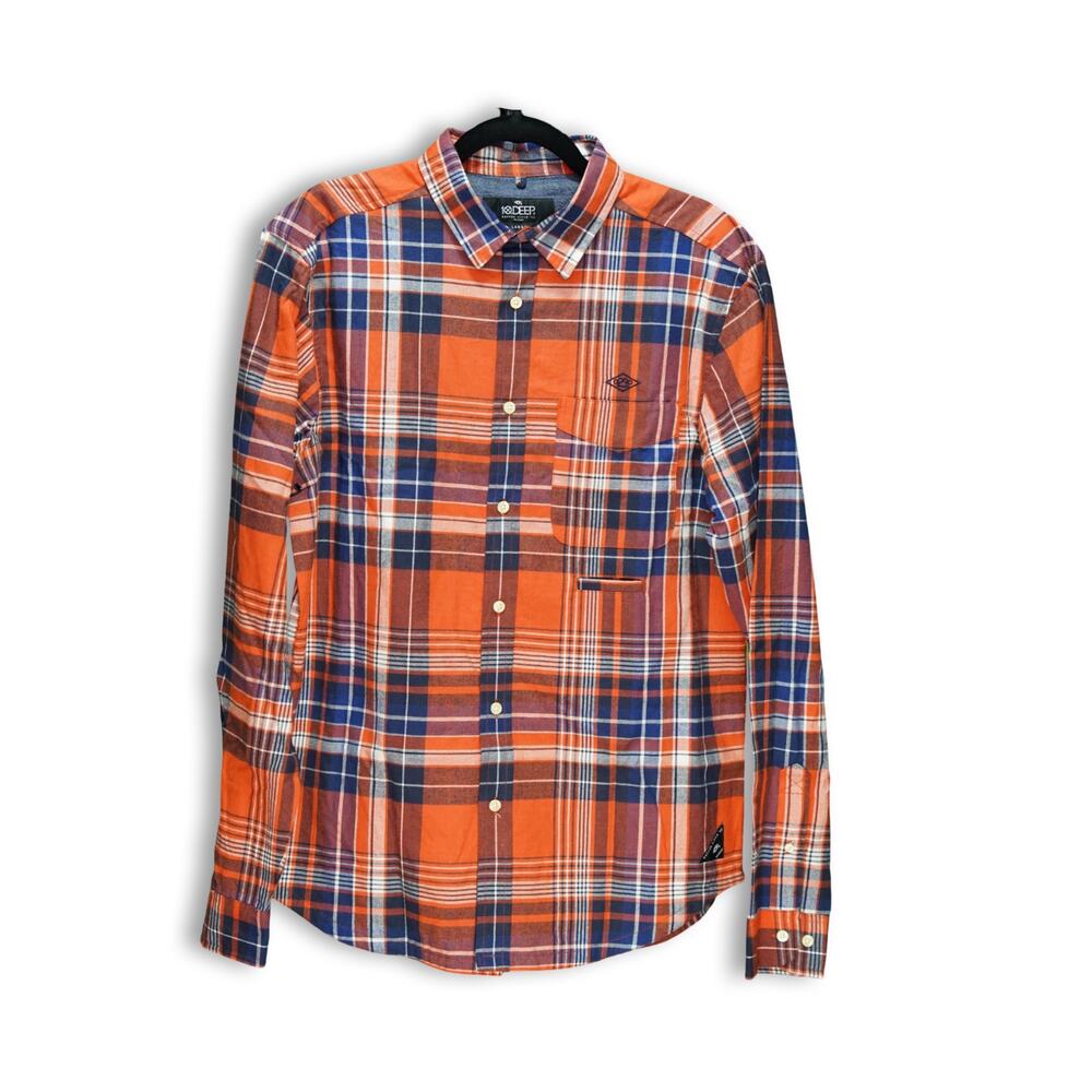 10.Deep Red Plaid Long Sleeve Button-Down Shirt Men's Large Streetwear